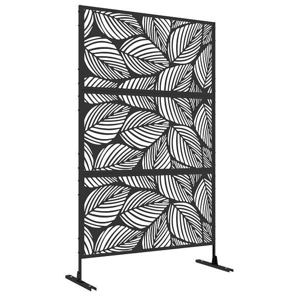 Outsunny Sichtschutz Sichtschutz Garten Gartenabtrennung, florale Muster, Metall, 122 x 45 x 198 cm, Schwarz, 844-743V00BK
