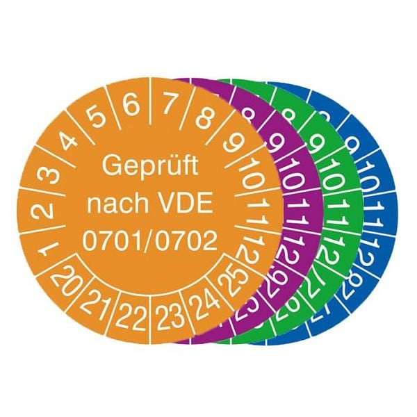 Stein HGS Prüfplaketten mit Jahresfarbe (6 Jahre), 2022-2027 / grün, Modell: Geprüft nach VDE 0701/0702, Menge: 500er-Rolle, 31.3713-22