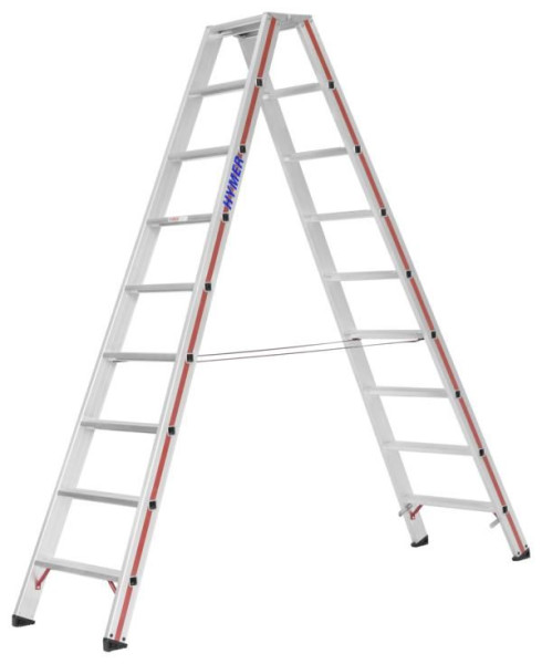 HYMER Stufenstehleiter, beidseitig begehbar, 2x9 Stufen, Länge 2,28 m, Standhöhe: 1,61 m, 802418