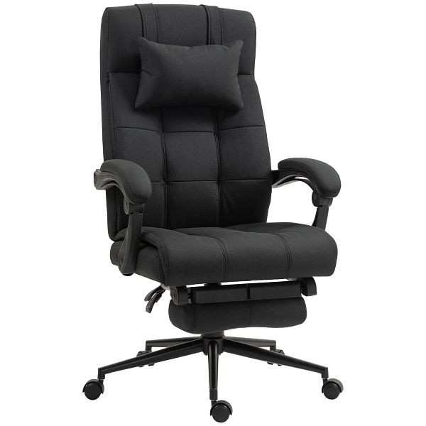 Vinsetto Bürostuhl mit Fußstütze, Schreibtischstuhl, Drehstuhl mit Kopfstütze, Schwarz, 921-282V00BK