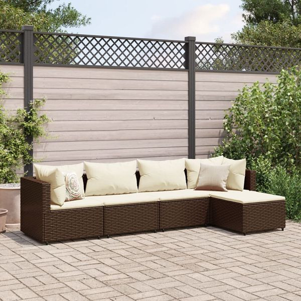vidaXL 5-teilig Garten-Lounge-Set mit Kissen Braun Poly Rattan, 3308057