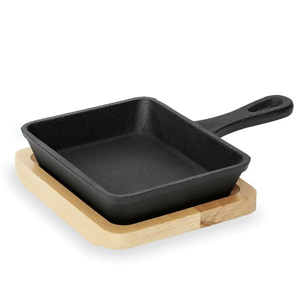 WAS Cast Iron 35 Mini Servierpfanne mit Holzuntersetzer, 12 x 10 cm, Gusseisen, 3539120