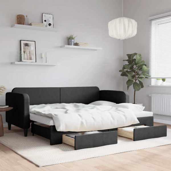 vidaXL Tagesbett Ausziehbar mit Schubladen Schwarz 80x200 cm Stoff, 3196849