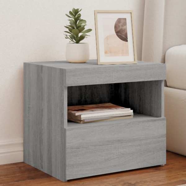 vidaXL Nachttische mit LED-Leuchten 2 Stück Grau Sonoma 50x40x45 cm, 836774