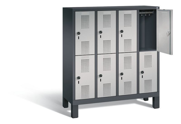 C+P Kindergarten-Spind doppelstöckig Evolo, H1350xB1190xT300mm, Farbe: Schwarzgrau / Weißaluminium, 483103-40 S10031