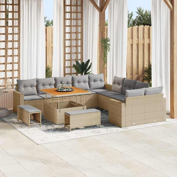 vidaXL Garten-Sofa-Set 13-teilig Beige und Hellgrau 100 x 100 x 71 cm, 3363617