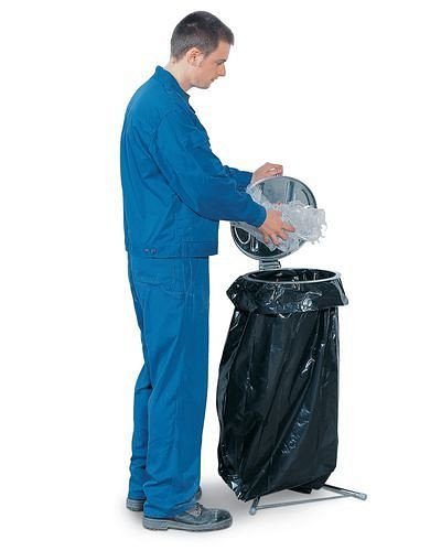 DENIOS Stand-Abfallsackhalter aus Stahl, verzinkt, mit Kunststoffdeckel, 164658