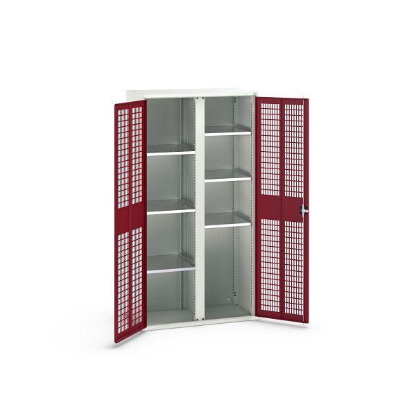 bott verso Garderobenschrank mit Belüftung, mit 6 Fachböden und Trennwand, BxTxH: 1050 x550 x 2000 mm, Lichtgrau / Purpurrot, 16926775.24
