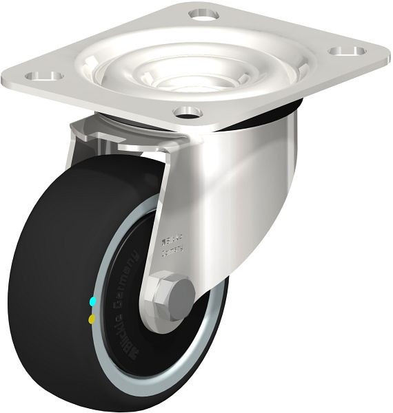 Blickle LEX-PATH 80KD-ELS-FK Edelstahl-Lenkrolle mit Anschraubplatte, Thermoplastisches Polyurethan, Grau, 853673