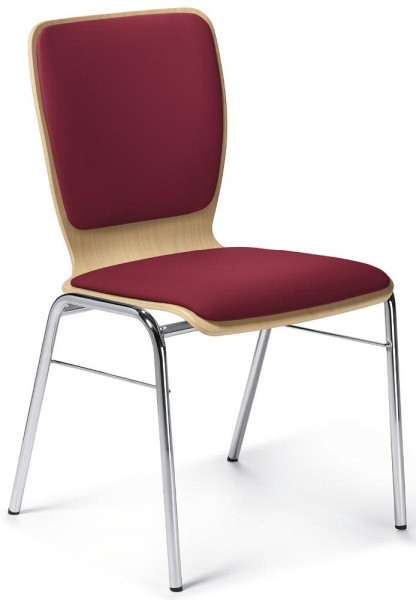 Deskin Besucherstuhl JARA Kunstleder, Gestell verchromt, Bezug bordeaux, Sitzschale Buchenholz, 268220