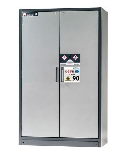 asecos Feuerbeständiger Gefahrstoffschrank Select-MP, 4 Gitterroste und Bodenwanne, Türen silber, 266877