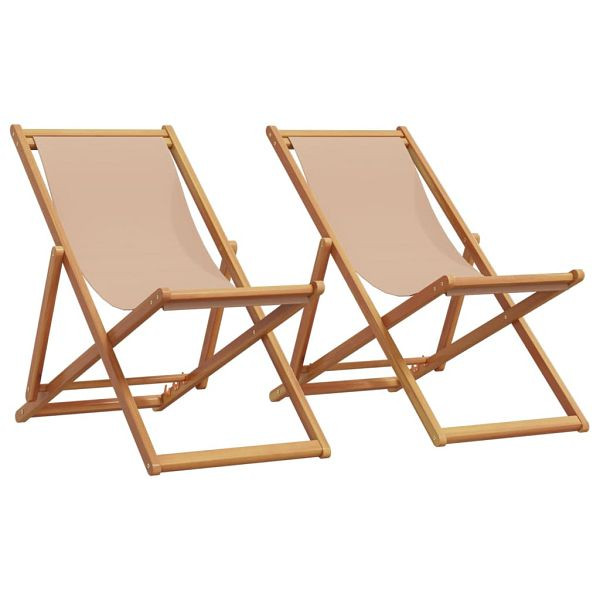 vidaXL Strandstühle 2 Stück Klappbar Taupe Stoff und Massivholz, 3214499
