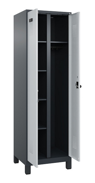 C+P Wäsche-/Garderobenspind Evolo PLUS, mit Füßen, 2 Abteile, 1950x600x500mm, 7016, Frontfarbe RAL 7035 Lichtgrau, Drehriegel, 049610-20 S10017