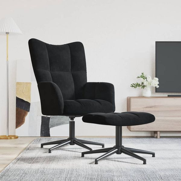 vidaXL Relaxsessel mit Hocker Schwarz Samt, Top-Qualität, 328112