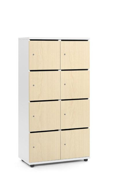 Deskin Schließfachschrank OFFICE-LINE mit 8 Fächern, Dekore Korpus Weiß, Türen Ahorn, H 1530 x B 800 x T 420 mm, Zylinderschlösser, 289980