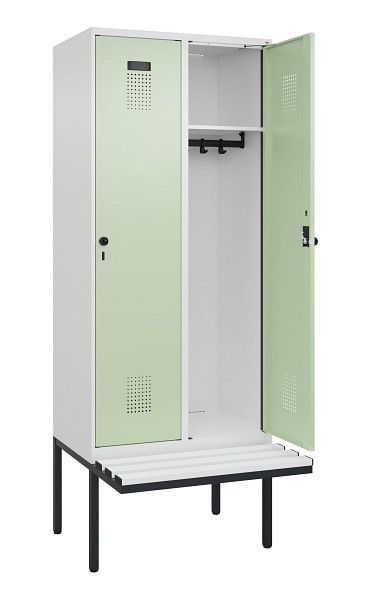 C+P Spind Evolo PLUS, 2 Abteile, 2120x800x815mm, 9016/6019, Haken 4, Drehriegel, Material Sitzfläche Kunststoff, 0490407-22 S10073