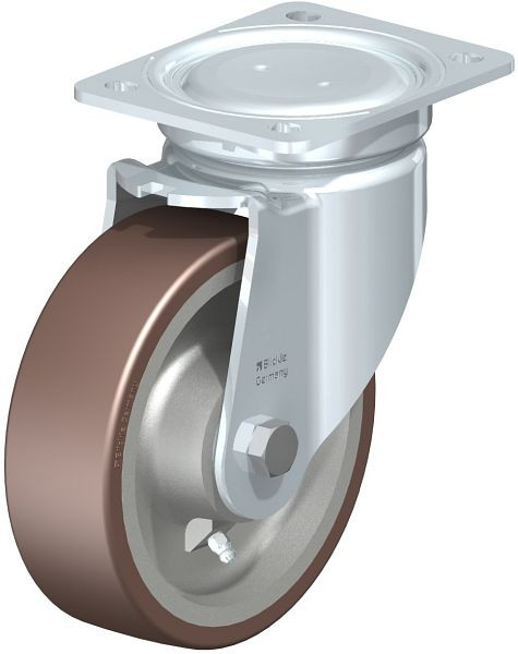 Blickle LU-GB 160K Stahlblech-Lenkrolle, schwere, geschlossene Ausführung, mit Anschraubplatte, Blickle Besthane®, Braun, 755095