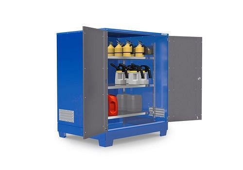 DENIOS SteelSafe Gefahrstoffdepot D4, mit Türen und Stahlregal für Kleingebinde, 220 l, 291039