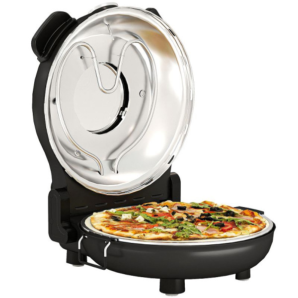 HOMCOM Pizzaofen elektrisch 430 ℃, 1200 Watt Pizzabäcker mit 30cm Steinplatte Timer Sichtfenster, 800-252V90BK