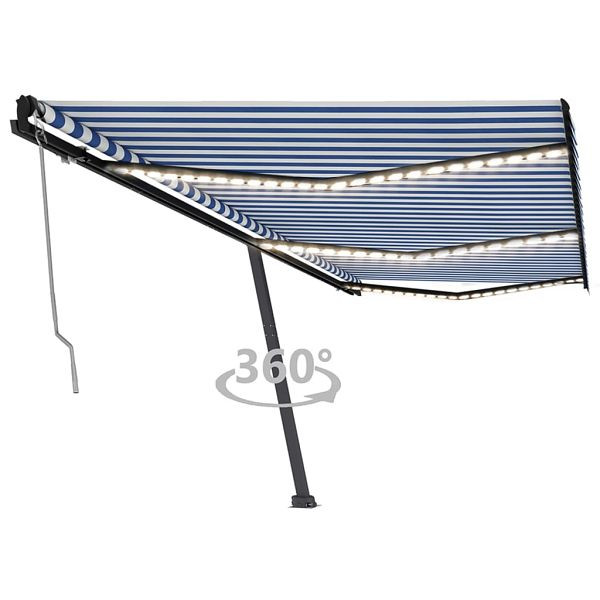 vidaXL Automatische Markise mit LED & Windsensor 600x350 Blau und Weiß, 3069891