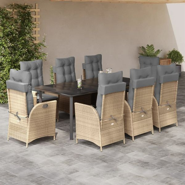 vidaXL 9-teilig Garten-Essgruppe mit Kissen Beige Poly Rattan, 3213272