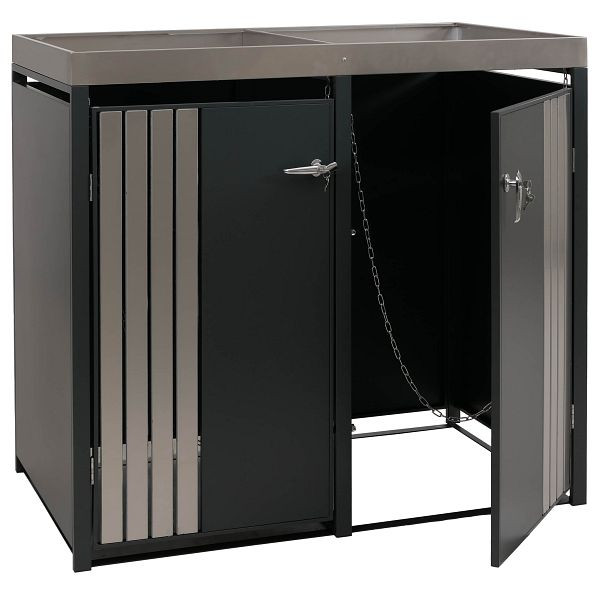 Mendler 2er-Mülltonnenverkleidung HWC-O67, Mülltonnenbox mit Pflanzkasten, Metall 125x132x84cm 55kg, anthrazit Edelstahl, 122372+122373