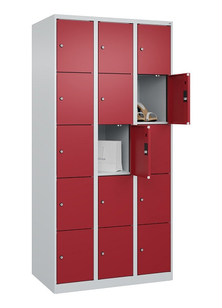 C+P Schließfachschrank Evolo PLUS, 15 Fächer, 1850x900x500mm, 7035/3003, 049000-305 S10004