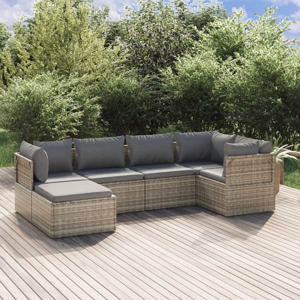 vidaXL 6-teilig Garten-Lounge-Set mit Kissen Grau Poly Rattan, 3157383