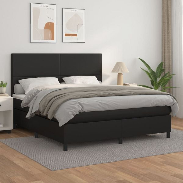 vidaXL Boxspringbett mit Matratze Schwarz 180x200 cm Kunstleder, 3142737