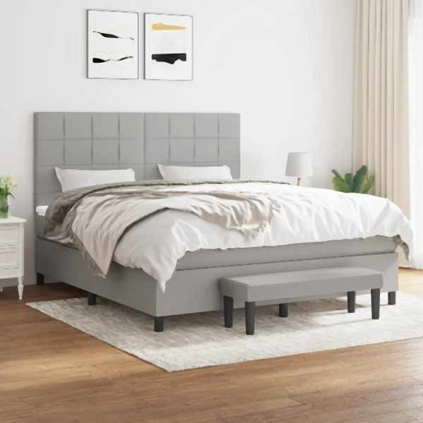 vidaXL Boxspringbett mit Matratze Hellgrau 160x200 cm Stoff, 3136605