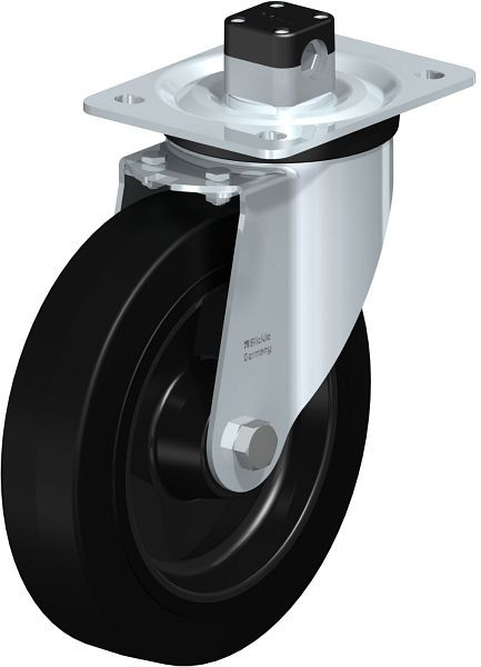 Blickle L-POEV 200R-CS11 Stahlblech-Lenkrolle, mittelschwere Ausführung, mit Anschraubplatte & Zentralfeststeller, Elastik-Vollgummi, Schwarz, 751975