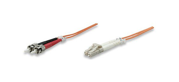 INTELLINET Glasfaser LWL-Anschlusskabel, Duplex, Multimode, LC/ST, 50/125 µm, OM2, 1 m, orange, 470360