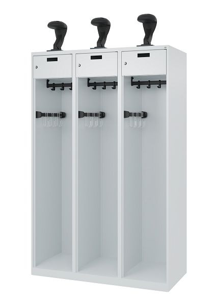 C+P Feuerwehrspind Evolo, Modell PRAKTUS, 3 Abteile, H1850xB1200xT500 mm, Lichtgrau, Helmhalter, 0492015-32 S10003