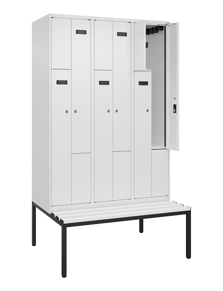 C+P Z-Spind Evolo PLUS, Bank, 6 Fächer, 2120x1200x815mm, 9016/9016, Zylinderschloss, Sitzfläche Kunststoff, Sitzbank, 0490537-326 S10101