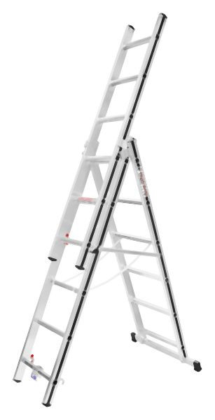 ALU-PRO Mehrzweckleiter dreiteilig, 3x6 Sprossen, Länge eingefahren 1,75 m / ausgefahren 3,71 m, 7004718