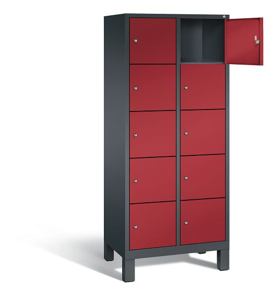C+P Schließfachschrank Evolo, H1850xB810xT500mm, Farbe: Schwarzgrau / Rubinrot, 48010-225 S10102