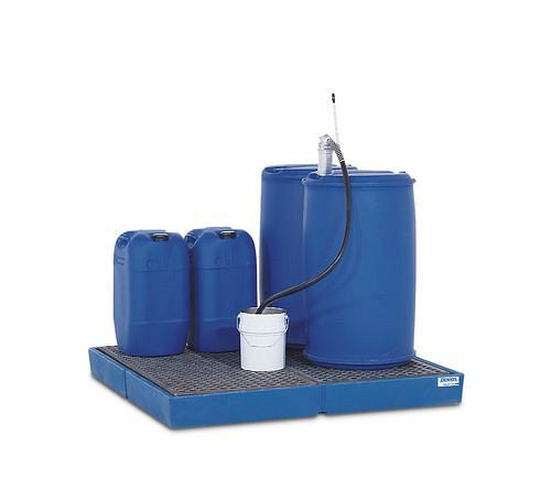 DENIOS Auffangwanne classic-line aus PE für 4 Fässer, verzinkt Gitterrost, 1500x1500x150, 267985