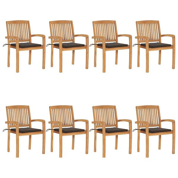 vidaXL Stapelbare Gartenstühle mit Kissen 8 Stück Massivholz Teak, 3073248