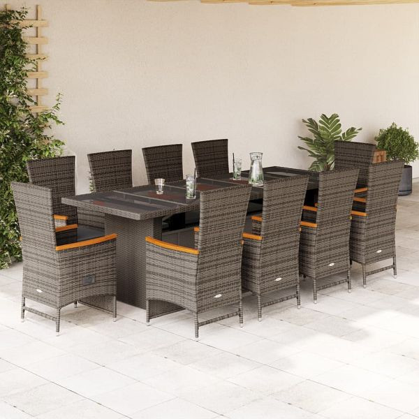vidaXL 11-teilig Garten-Essgruppe mit Kissen Grau Poly Rattan, 3277558