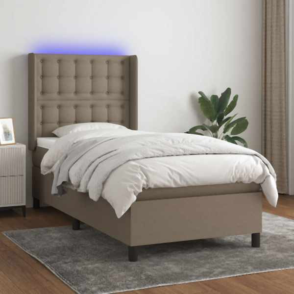 vidaXL Boxspringbett mit Matratze & LED Taupe 90x200 cm Stoff, 3138609
