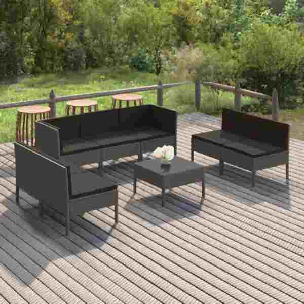 vidaXL 8-tlg. Garten-Lounge-Set mit Auflagen Poly Rattan Grau, 3094358