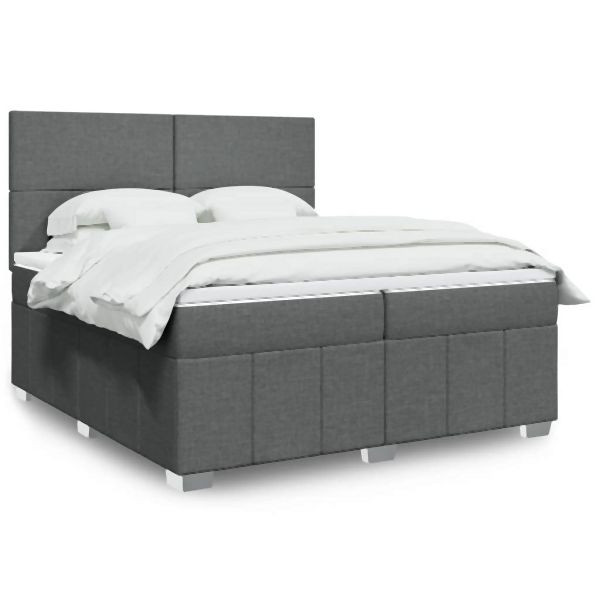 vidaXL Boxspringbett mit Matratze Dunkelgrau 200x200 cm Stoff, 3294069