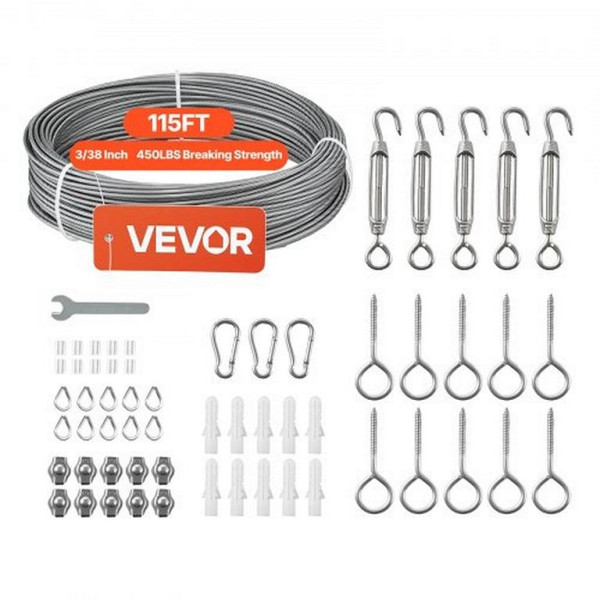 VEVOR Edelstahldrahtseil 2 mm, 35,1 m, Edelstahl 304, Bruchlast 2 kN, Stahldraht 7x7, für Geländer, Spaliere, Lichtketten, PSGSS115FTPS1NZHE001V0