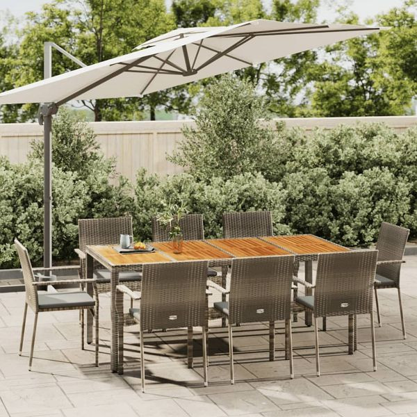 vidaXL 9-teilig Garten-Essgruppe mit Kissen Grau Poly Rattan, 3184998