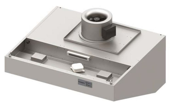 Stalgast Wandhaube "Expert Line", schrägform 1400 mm x 1200 mm mit Rohrventilator, Steuerung und LC2 Typ A Zyklonen-/Labyrinthfilter, WH141220