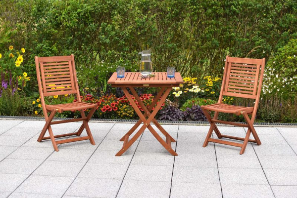 Merxx Cordoba Set 3-teilig, 2 Cordoba Klappstühle, 1 Klapptisch, 70 x 70 cm, FSC Eukalyptusholz, 50547-011