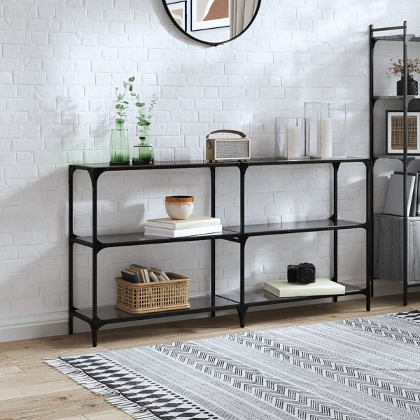 vidaXL Konsolentisch mit Glasplatte Schwarz 158,5x30x81 cm Stahl, 846033