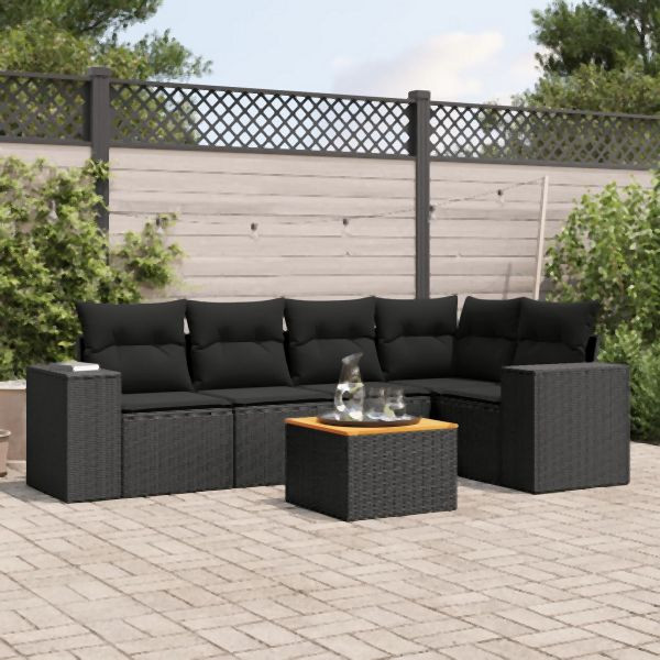 vidaXL 6-tlg. Garten-Sofagarnitur mit Kissen Schwarz Poly Rattan, 3257763