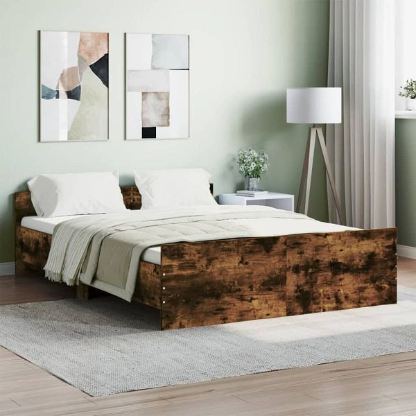 vidaXL Bettgestell mit Kopf- und Fußteil Räuchereiche 135x190 cm, 3203793