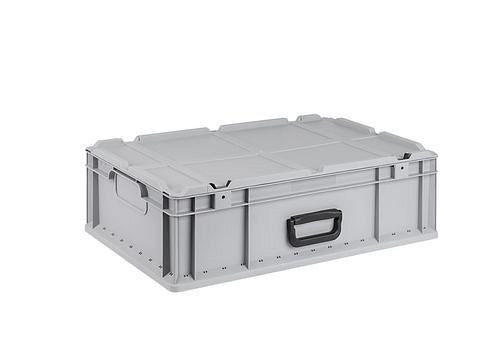 DENIOS classic-line Euro-Stapelbehälter C, Tragegriff, Scharnierdeckel, PP, 600 x 400 x 185 mm, VE: 5 Stück, 265221
